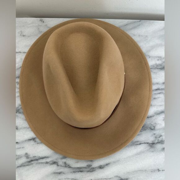 Anthropologie Tan Fedora Hat with Brown leather Band One size - Picture 10 of 12